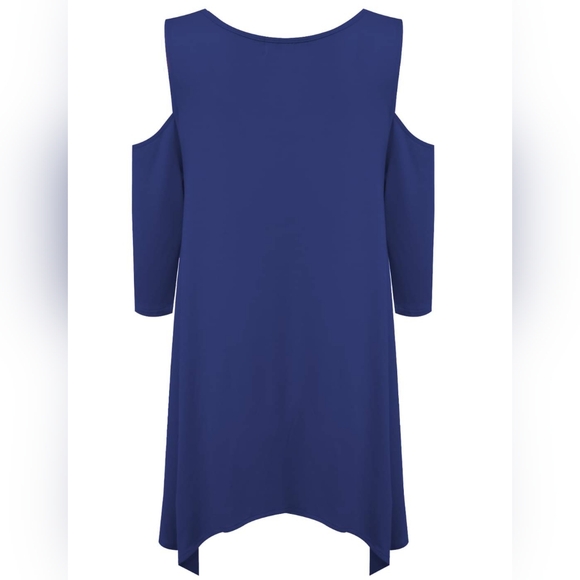 NWT Cut Out Shoulder Tunic Top Swing Dress Royal Blue Small - Picture 2 of 3